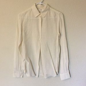 Uniqlo White linen Collar Button down long sleeve